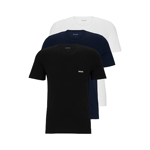 Branco Claro, Azul, Azul Marinho, Preto Terra Cor Kit 3 Camisetas Masculinas Gola Careca Logo Discreto