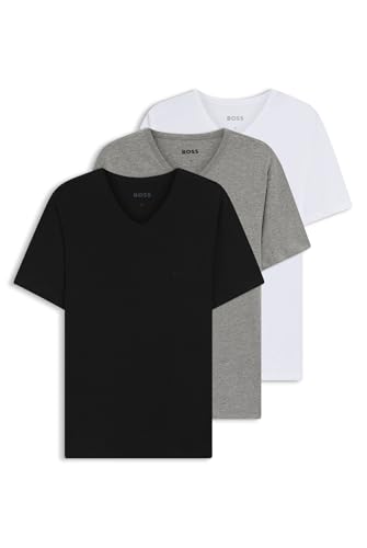 - 999 Preto, Branco e Cinza Cor Kit 3 Camisetas Masculinas Gola Careca Logo Discreto