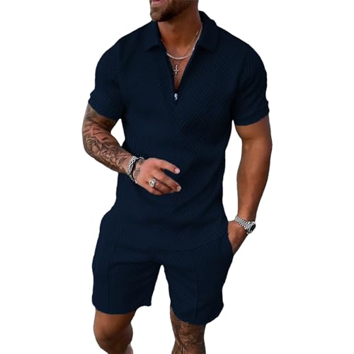 Marinho Cor Conjunto Esportivo Masculino com Zíper Camiseta e Short