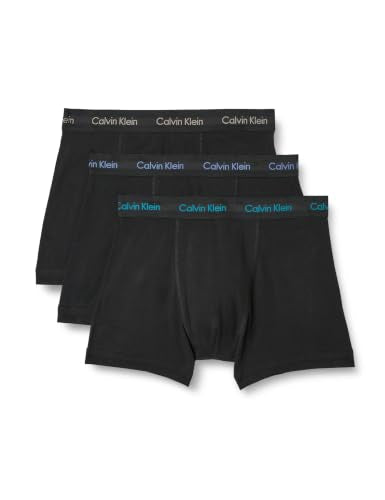 Azul (Corpos pretos e Wbs com madeira flutuante) Cor Cueca Boxer Masculina Pack 3 Trunks Em Algodão Elástico