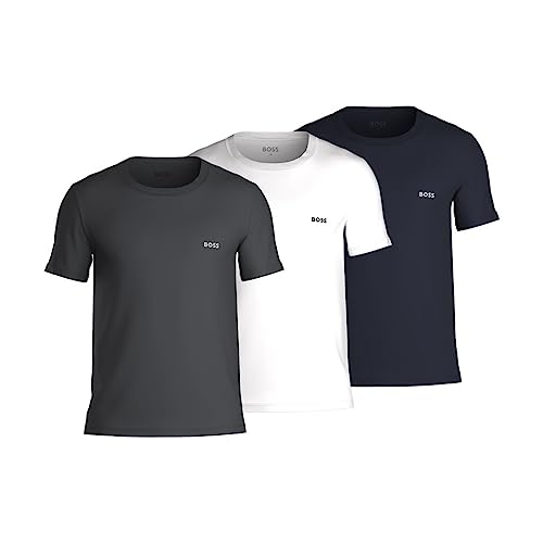 Azul Marinho Branco Antracita Cor Kit 3 Camisetas Masculinas Gola Careca Logo Discreto