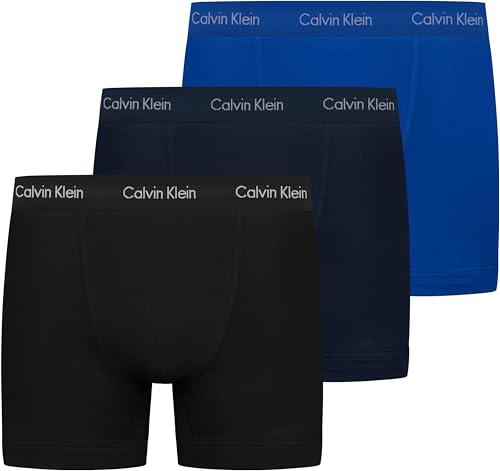 Multicolorido (C-preto/Azul/Azul) Cor Cueca Boxer Masculina Pack 3 Trunks Em Algodão Elástico