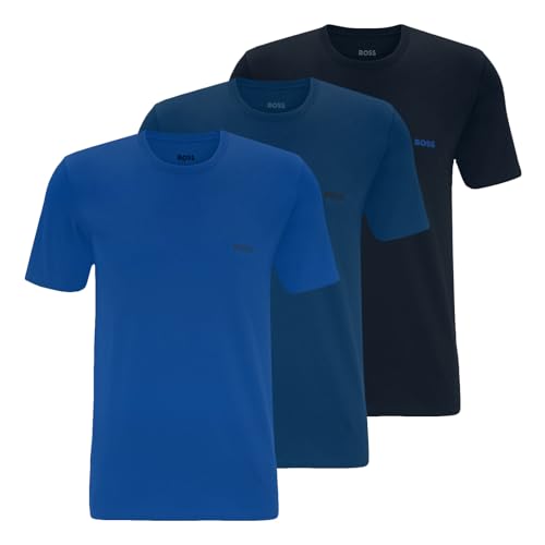 -987 Navy / Blue / Dark Blue Cor Kit 3 Camisetas Masculinas Gola Careca Logo Discreto