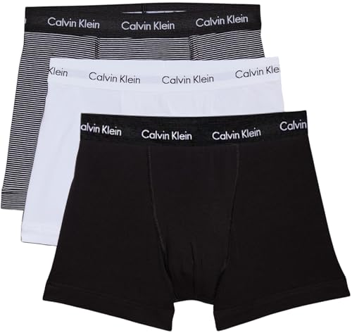 Multicolorido (Branco/ Listras P&B/ Preto) Cor Cueca Boxer Masculina Pack 3 Trunks Em Algodão Elástico