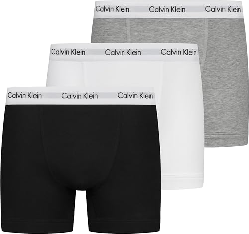 Multicolorido (Preto/Branco/Mescla cinza) Cor Cueca Boxer Masculina Pack 3 Trunks Em Algodão Elástico