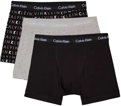 Preto / Cinza brezo / Logotipo discreto Cor Cueca Boxer Masculina Pack 3 Trunks Em Algodão Elástico