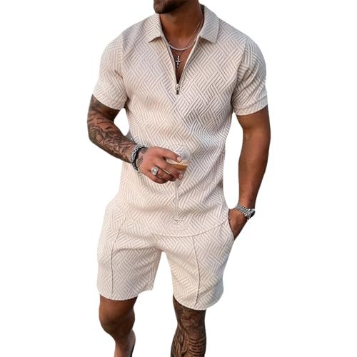 Caqui Cor Conjunto Esportivo Masculino com Zíper Camiseta e Short