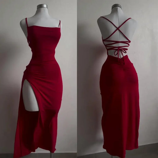 Vestido Longo Tubinho Alça Fina Decote Ombro a Ombro