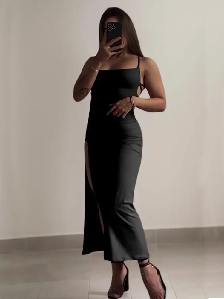 Vestido Longo Tubinho Alça Fina Decote Ombro a Ombro