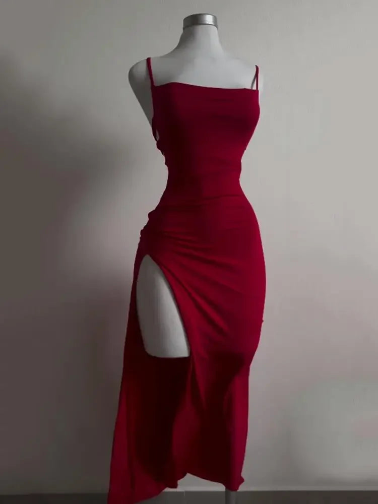 Vestido Longo Tubinho Alça Fina Decote Ombro a Ombro